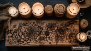 Blumen Brandmalerei auf Holzscheibe